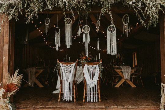 a wedding in a wooden barn