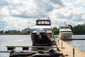 Sail boats at the boat marina at the southern end of Seneca lake in Watkins Glen New York on a...