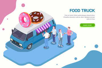 Donuts Truck Isometric Background 