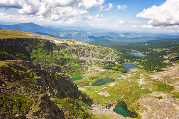 Fototapeta na wymiar Top view of Karakol lakes in Altai mountains. Altai, Suberia