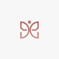 Initial letter E E with abstract butterfly element. minimalist line art monogram shape logo. Beauty, luxury spa style. - vector