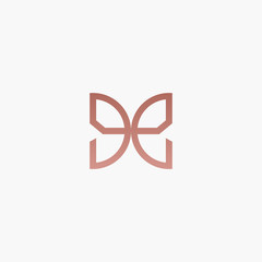 Initial letter E E with abstract butterfly element. minimalist line art monogram shape logo. Beauty, luxury spa style. - vector