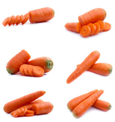 set fresh carrot fruits with green leaves isolated on white background