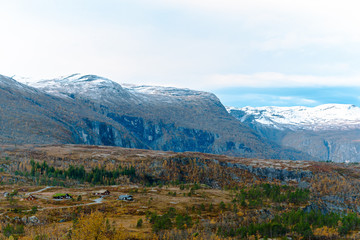 Norway landscape near Eidfjord village at autumn