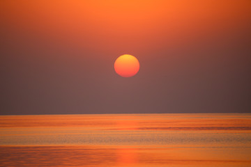 The golden dawn on the Kairakkum reservoir, Tajikistan