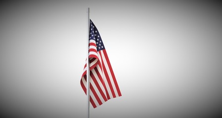 USA flag on flagpole. American flag on flagpole isolated on white. 3D-rendering.