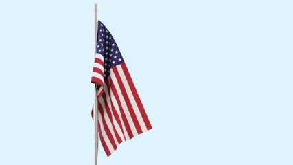 USA flag on flagpole. American flag on flagpole isolated on white. 3D-rendering.