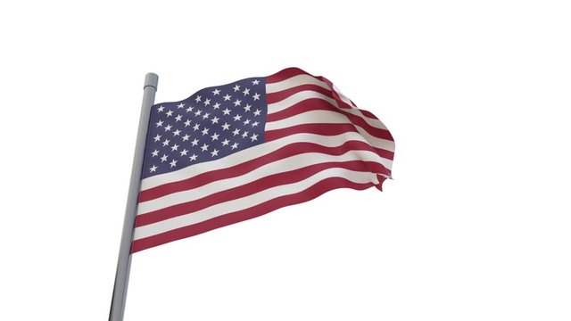 Waving American flag isolated on white background. 3D-rendering. Looping video. Loop. Repeating video USA flag.