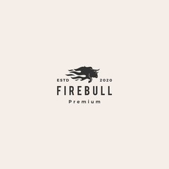 bull fire logo vector icon illustration hipster vintage retro