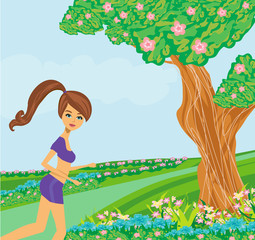 Jogging Girl in the Park on a beautiful spring day