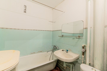 Russia, Moscow- October 10, 2019: interior room apartment decrepit old sloppy non modern setting. cosmetic repairs required