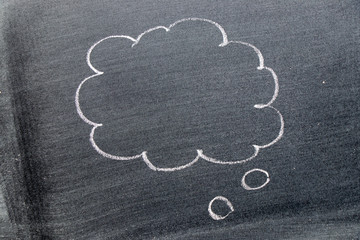 Fototapeta na wymiar White color chalk hand drawing in cloud speech bubble shape shape on black board background