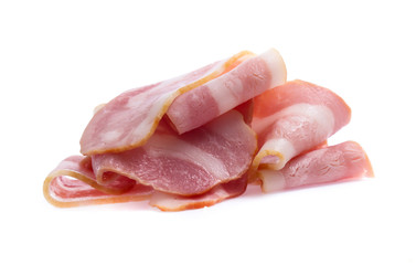 Fresh sliced bacon on white background
