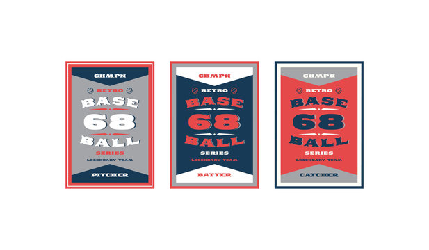 Set Of Baseball Card Design In Retro Style