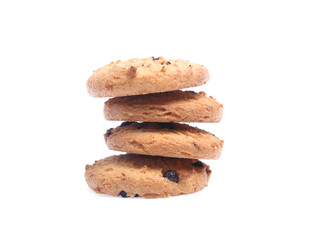Chocolate chip cookies isolated on white background. Sweet biscuits