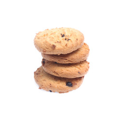 Chocolate chip cookies isolated on white background. Sweet biscuits