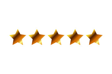 Five golden yellow stars in a row - best, top quality concept graphic representation. Vector illustration