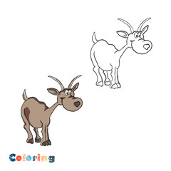 Cartoon goat. Vector illustration in the form of coloring and color example.