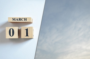 March 1, Blue sky with clound.