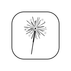Sparkler. Vector illustration in the form of a square black and white icon for websites.