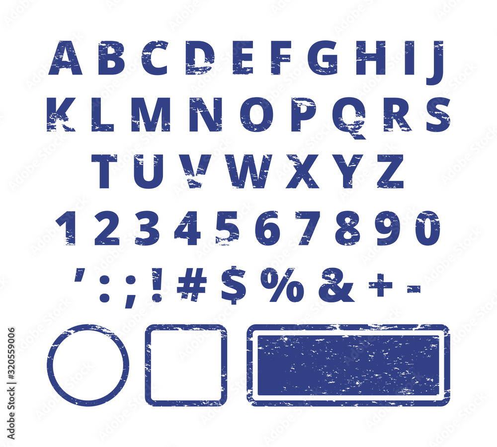 Fototapete rubber stamp font. red letters and numbers template typography for stamp. script texture, print type