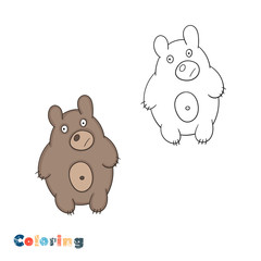 Cartoon bear. Vector illustration in the form of coloring and color example.