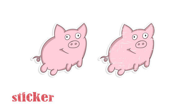 Cartoon little pig. Vector illustration in the form of a sticker.