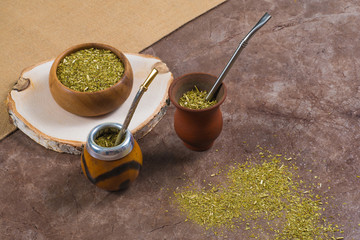 South American yerba mate in calabash and in porongo