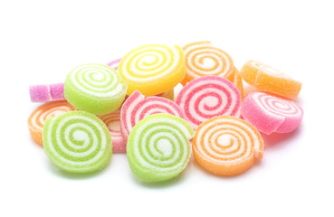Fototapeta na wymiar colorful fruit jelly candies isolated on white backgruond