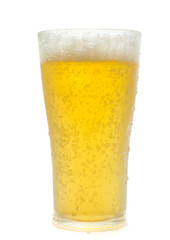 Glass of cold beer on a white background