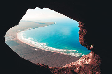 Cave from Mirador del Bosquecillo, Risco de Famara, Lanzarote, with beach view, Cueva de Famara, Lanzarote