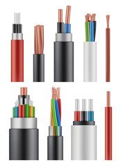 Optical fiber cord. Electricity wireless energy power cable close up vector realistic picture. Illustration realistic multicore wire, optical network colorful