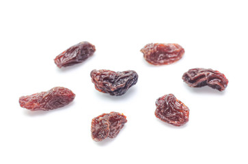 Organic dried Raisins isolated on white background