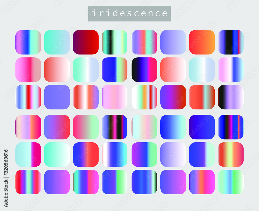 Aufkleber set of iridescent gradient swatches for design. mix of trend colors for 2020 year: opalescent and sh