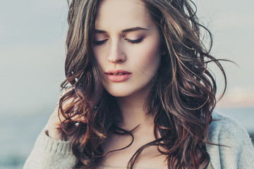 Perfect woman outdoors, close up portrait