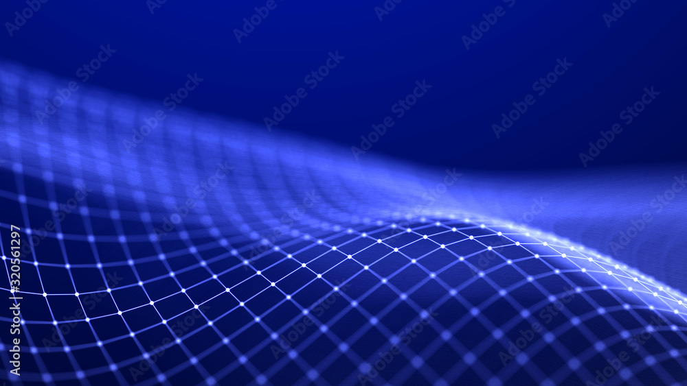 Aufkleber Abstract futuristic wave background. Network connection dots and lines. Digital structure. 3d rendering.