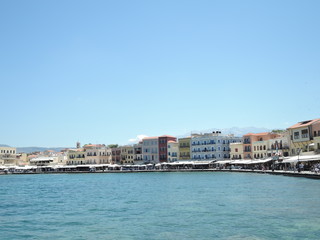 Fototapeta na wymiar Beautiful cityscape and promenade in city of Chania on island of Crete, Greece