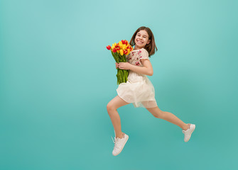 girl with a bouquet of tulips