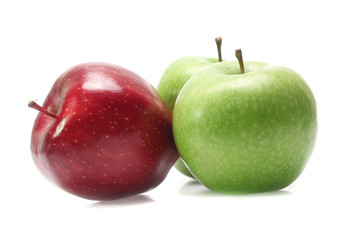 Green and red apple isolated on white background