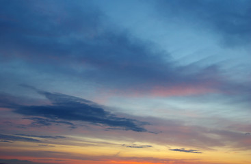 Fototapeta na wymiar Sunset with sun rays, sky with clouds and sun