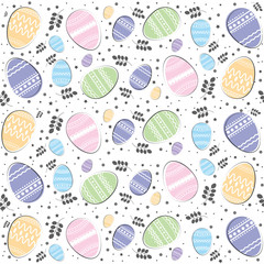 Seamless pattern Easter eggs. Happy Easter. Hand drawing, doodle  style color vector illustration. 