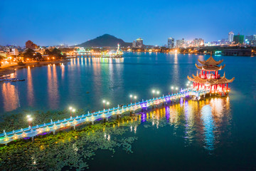 Fototapeta na wymiar Aerial view Lotus Pond at night. kaohsiung city. Taiwan