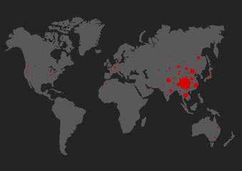 Fototapeta premium Coronavirus at Wuhan China. The red map of china on world map with dots