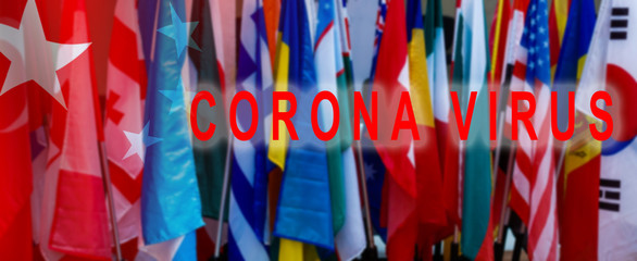 Concept of coronavirus quarantine. MERS-Cov (middle East respiratory syndrome coronavirus), Novel coronavirus (2019-nCoV),MERS-Cov text against the flags