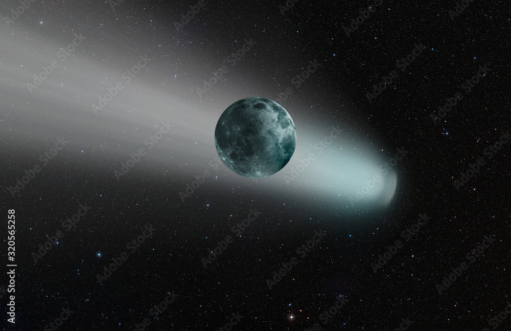 Aufkleber comet on the space with moon 