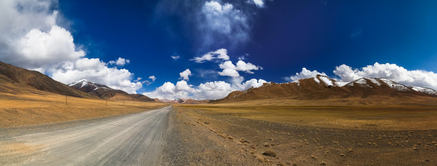 High-mountain panorama of the Pamir mountains in Tajikistan, on the border with Afghanistan