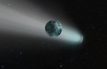 Comet on the space with moon 
