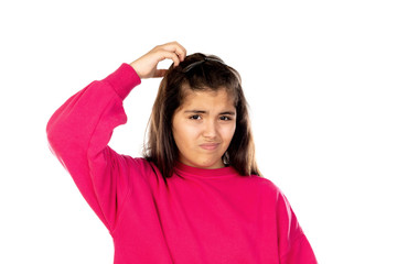 Preteen girl with pink jersey
