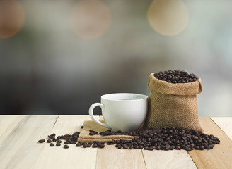 Hot Coffee cup  on the wooden table