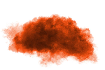 abstract orange powder splatted background. Colorful powder explosion on white background. Colored...